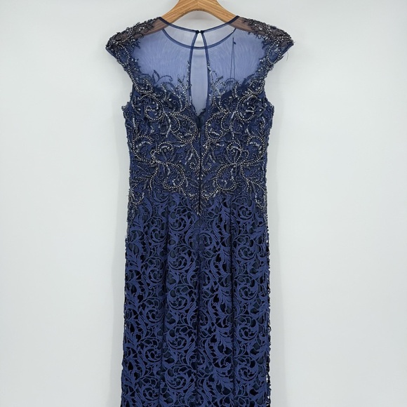 Mac Duggal Stunning Mesh Princess Beaded Lace Midnight Mermaid Maxi Gown Size 8 - Picture 15 of 17